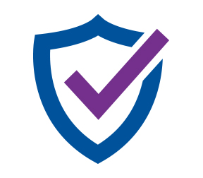 Image of a blue shield icon with a purple checkmark inside